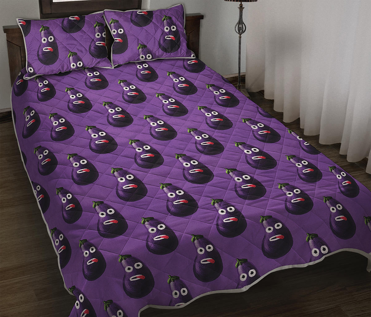 Funny Eggplant Pattern Print Quilt Bed Set