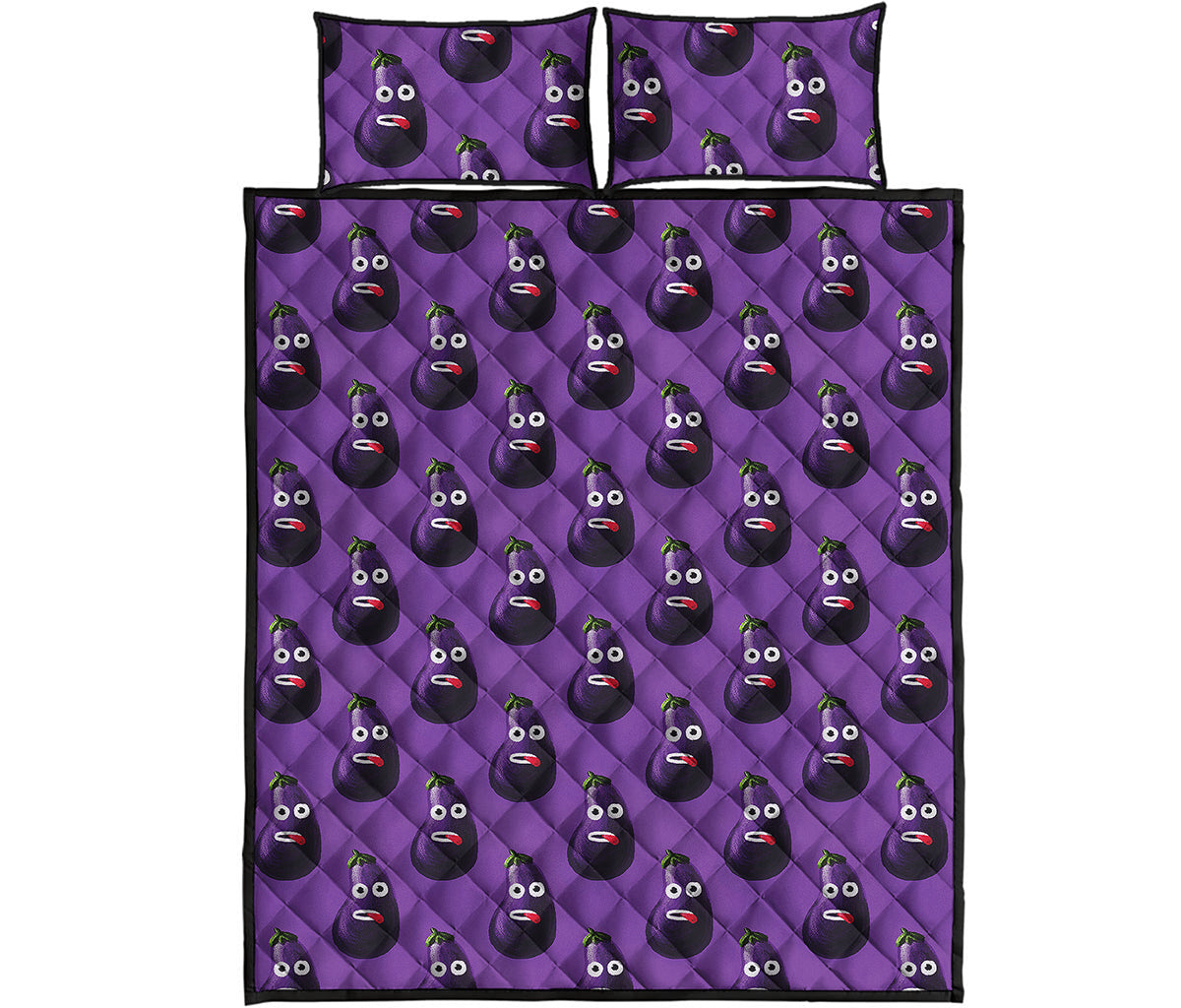 Funny Eggplant Pattern Print Quilt Bed Set
