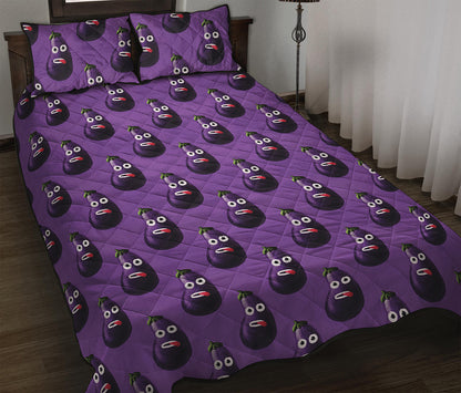 Funny Eggplant Pattern Print Quilt Bed Set