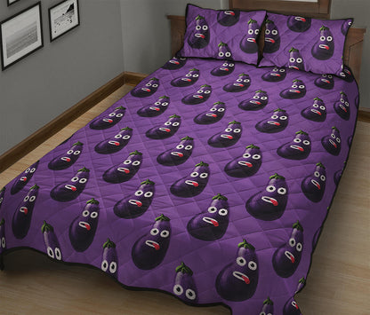 Funny Eggplant Pattern Print Quilt Bed Set
