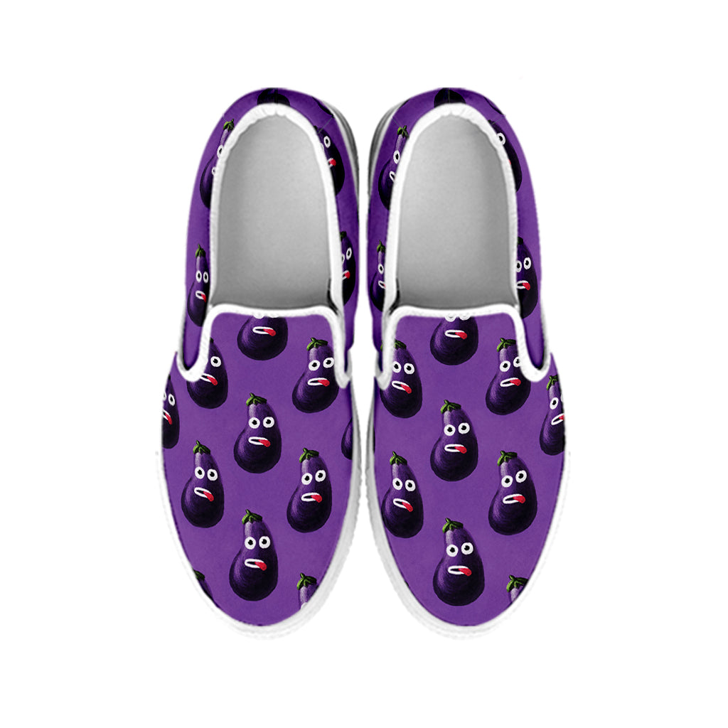 Funny Eggplant Pattern Print White Slip On Shoes