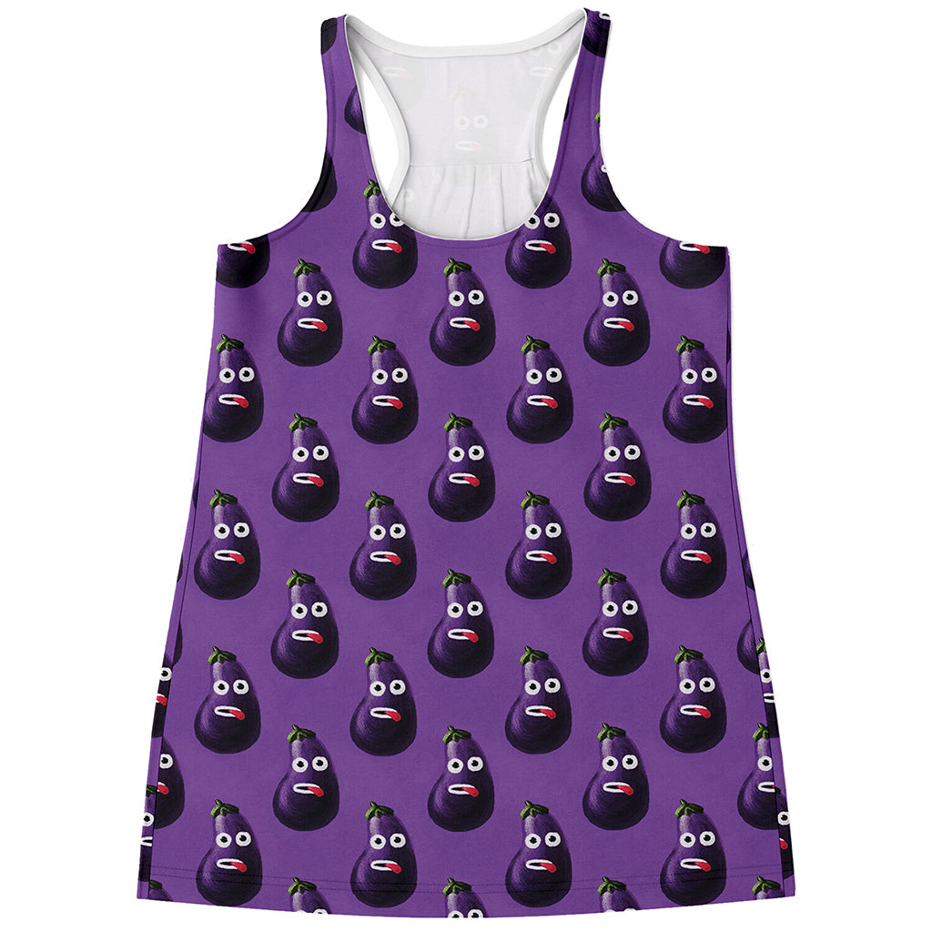 Funny Eggplant Pattern Print Women's Racerback Tank Top