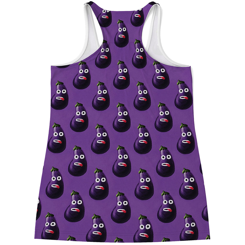 Funny Eggplant Pattern Print Women's Racerback Tank Top