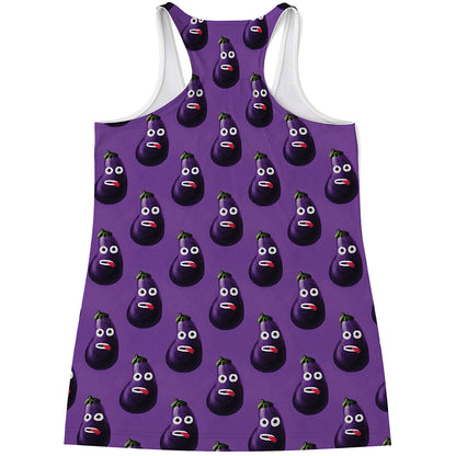 Funny Eggplant Pattern Print Women's Racerback Tank Top
