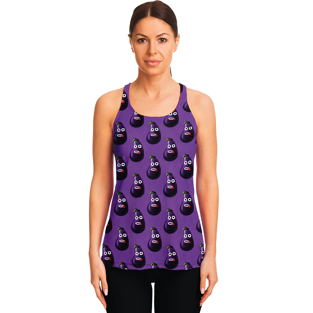 Funny Eggplant Pattern Print Women's Racerback Tank Top