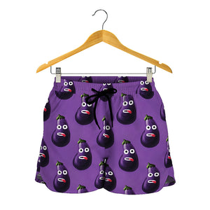 Funny Eggplant Pattern Print Women's Shorts