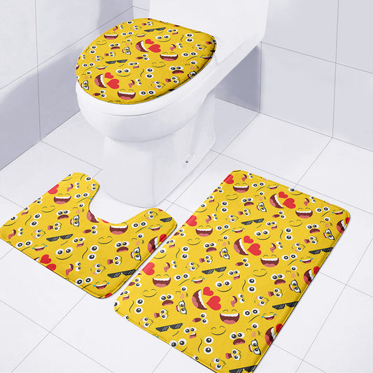 Funny Emoji Pattern Print 3 Piece Bath Mat Set