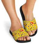 Funny Emoji Pattern Print Black Slide Sandals
