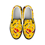 Funny Emoji Pattern Print Black Slip On Shoes