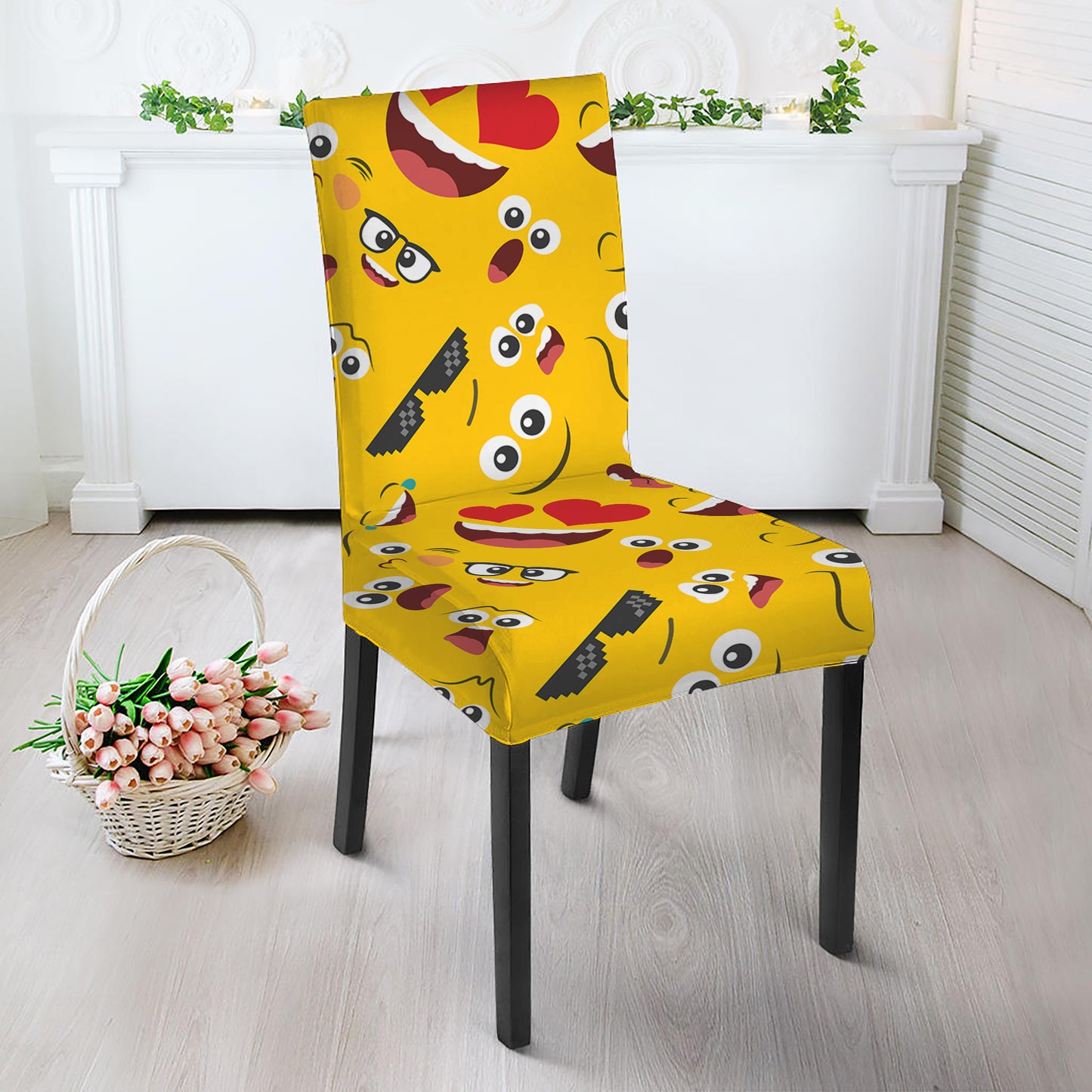 Funny Emoji Pattern Print Dining Chair Slipcover