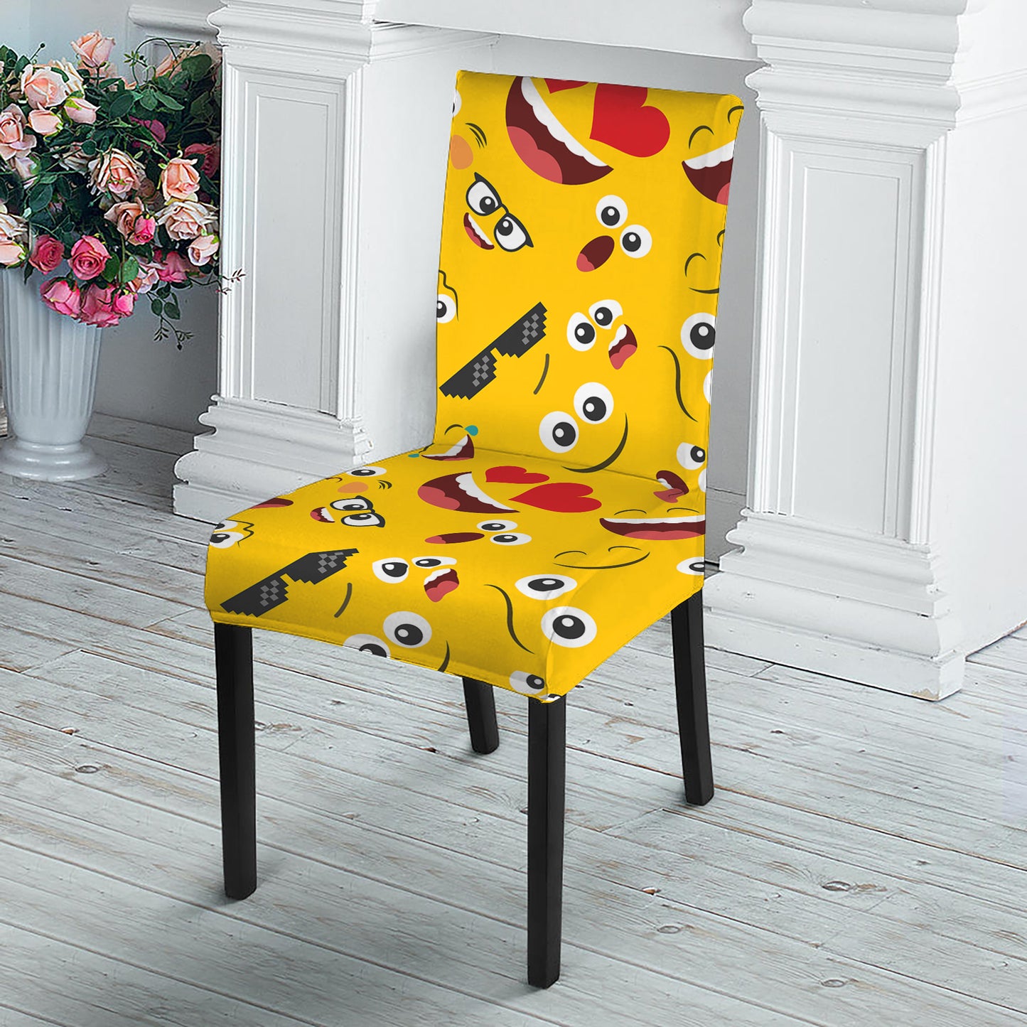 Funny Emoji Pattern Print Dining Chair Slipcover