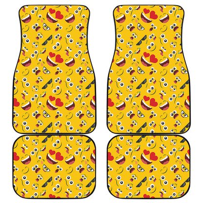 Funny Emoji Pattern Print Front and Back Car Floor Mats