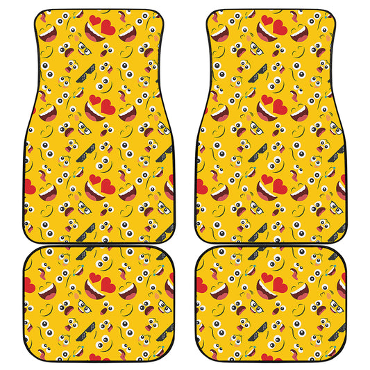 Funny Emoji Pattern Print Front and Back Car Floor Mats