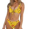 Funny Emoji Pattern Print Front Bow Tie Bikini