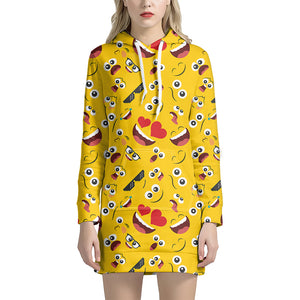 Funny Emoji Pattern Print Hoodie Dress