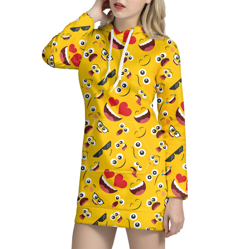 Funny Emoji Pattern Print Hoodie Dress