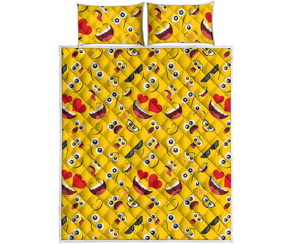 Funny Emoji Pattern Print Quilt Bed Set
