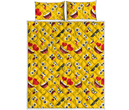 Funny Emoji Pattern Print Quilt Bed Set