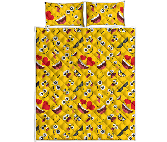 Funny Emoji Pattern Print Quilt Bed Set
