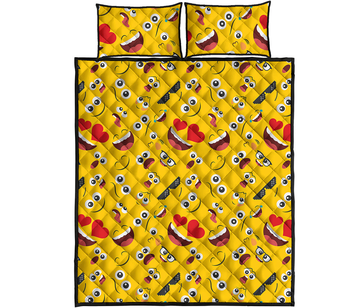 Funny Emoji Pattern Print Quilt Bed Set