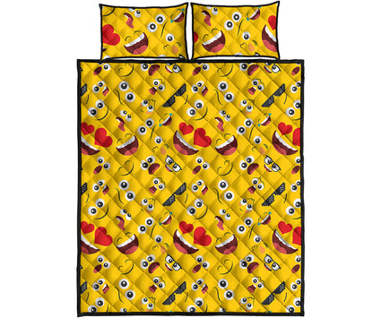 Funny Emoji Pattern Print Quilt Bed Set