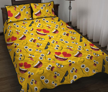 Funny Emoji Pattern Print Quilt Bed Set