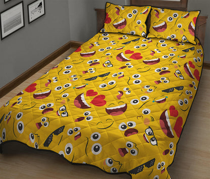 Funny Emoji Pattern Print Quilt Bed Set