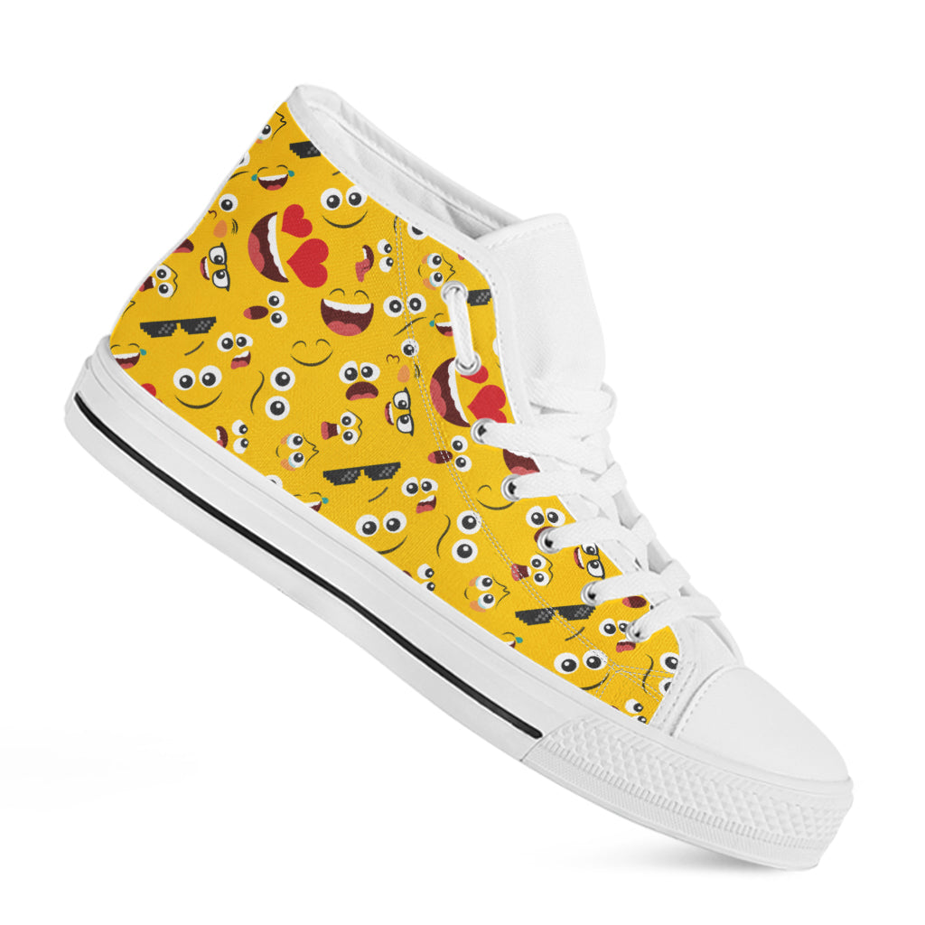 Funny Emoji Pattern Print White High Top Shoes