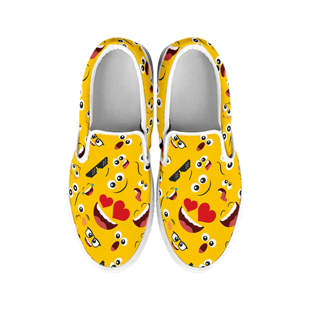 Funny Emoji Pattern Print White Slip On Shoes