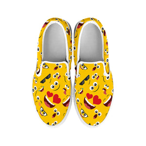 Funny Emoji Pattern Print White Slip On Shoes