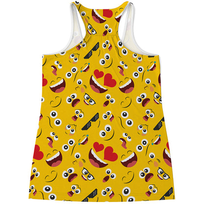Funny Emoji Pattern Print Women's Racerback Tank Top