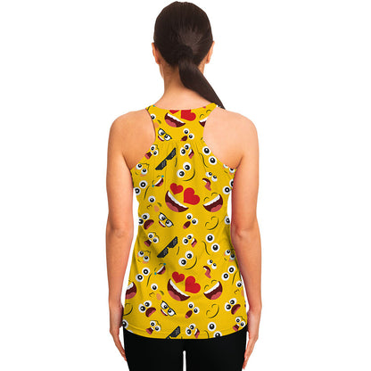Funny Emoji Pattern Print Women's Racerback Tank Top