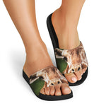 Funny Giraffe Print Black Slide Sandals