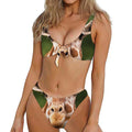 Funny Giraffe Print Front Bow Tie Bikini