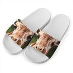 Funny Giraffe Print White Slide Sandals