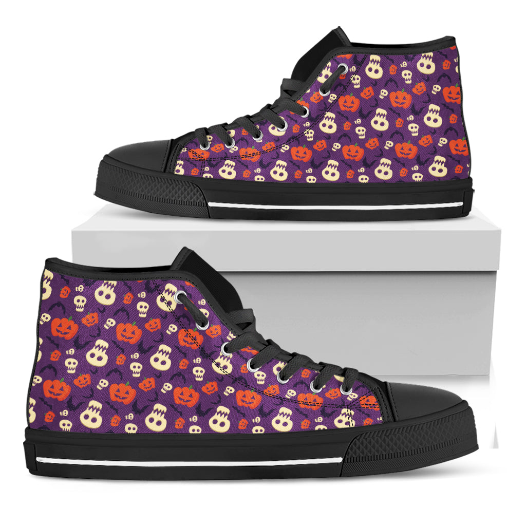 Funny Halloween Pumpkin Pattern Print Black High Top Shoes