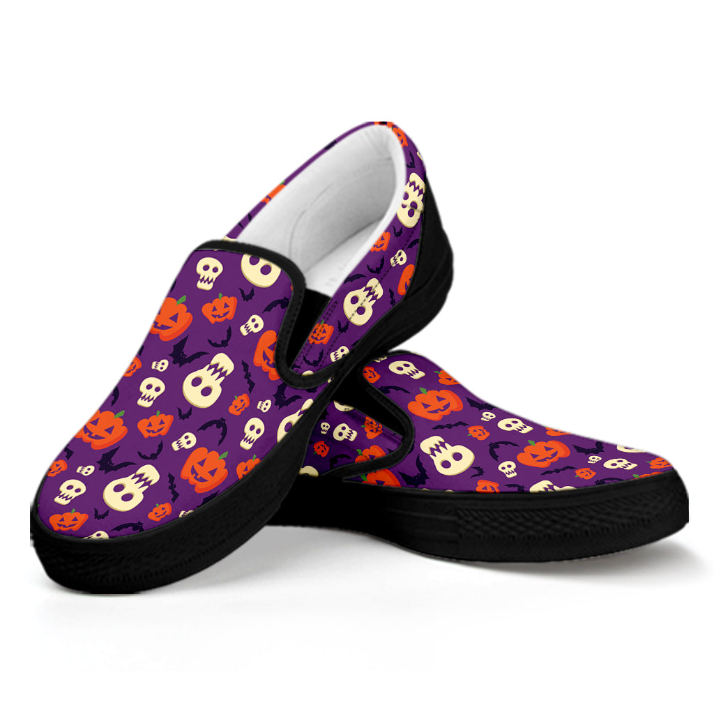 Funny Halloween Pumpkin Pattern Print Black Slip On Shoes