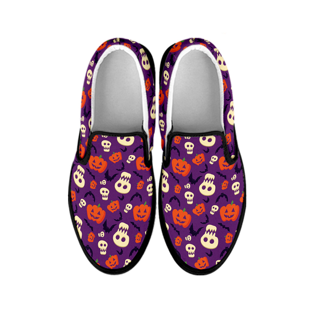 Funny Halloween Pumpkin Pattern Print Black Slip On Shoes