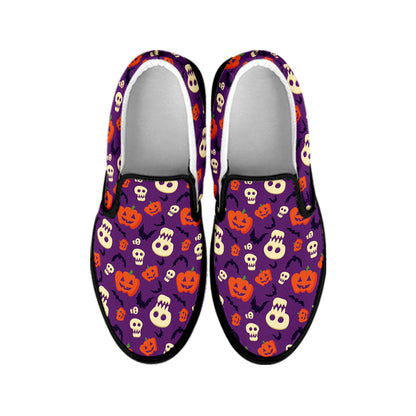 Funny Halloween Pumpkin Pattern Print Black Slip On Shoes