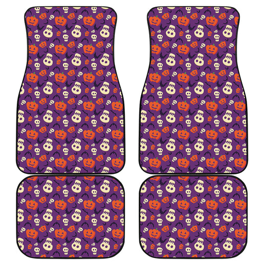 Funny Halloween Pumpkin Pattern Print Front and Back Car Floor Mats