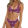 Funny Halloween Pumpkin Pattern Print Front Bow Tie Bikini