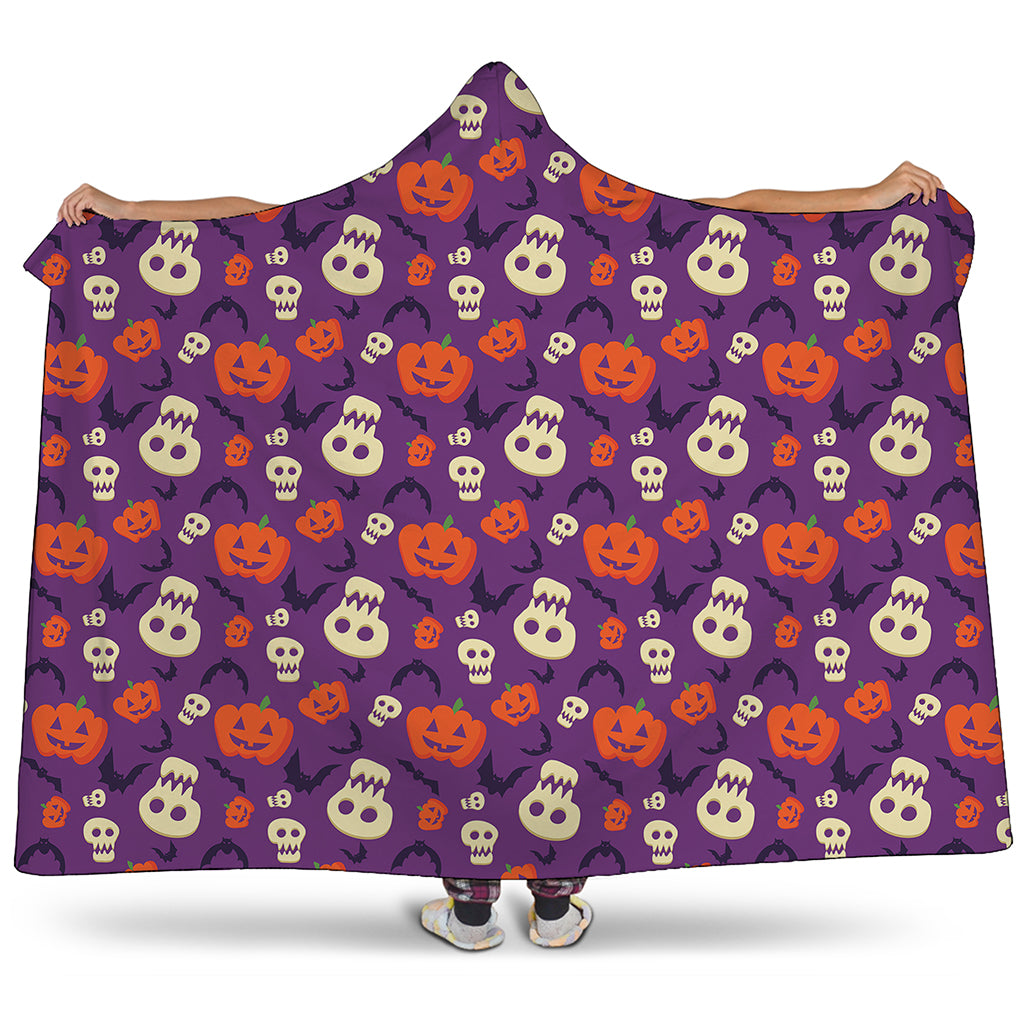 Funny Halloween Pumpkin Pattern Print Hooded Blanket