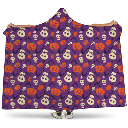 Funny Halloween Pumpkin Pattern Print Hooded Blanket
