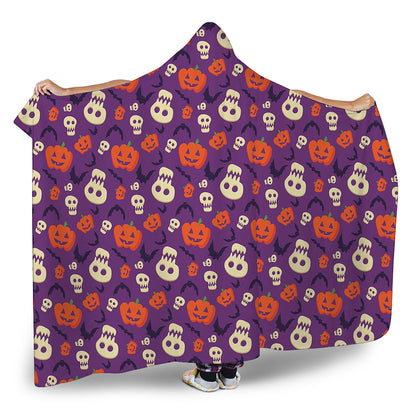 Funny Halloween Pumpkin Pattern Print Hooded Blanket