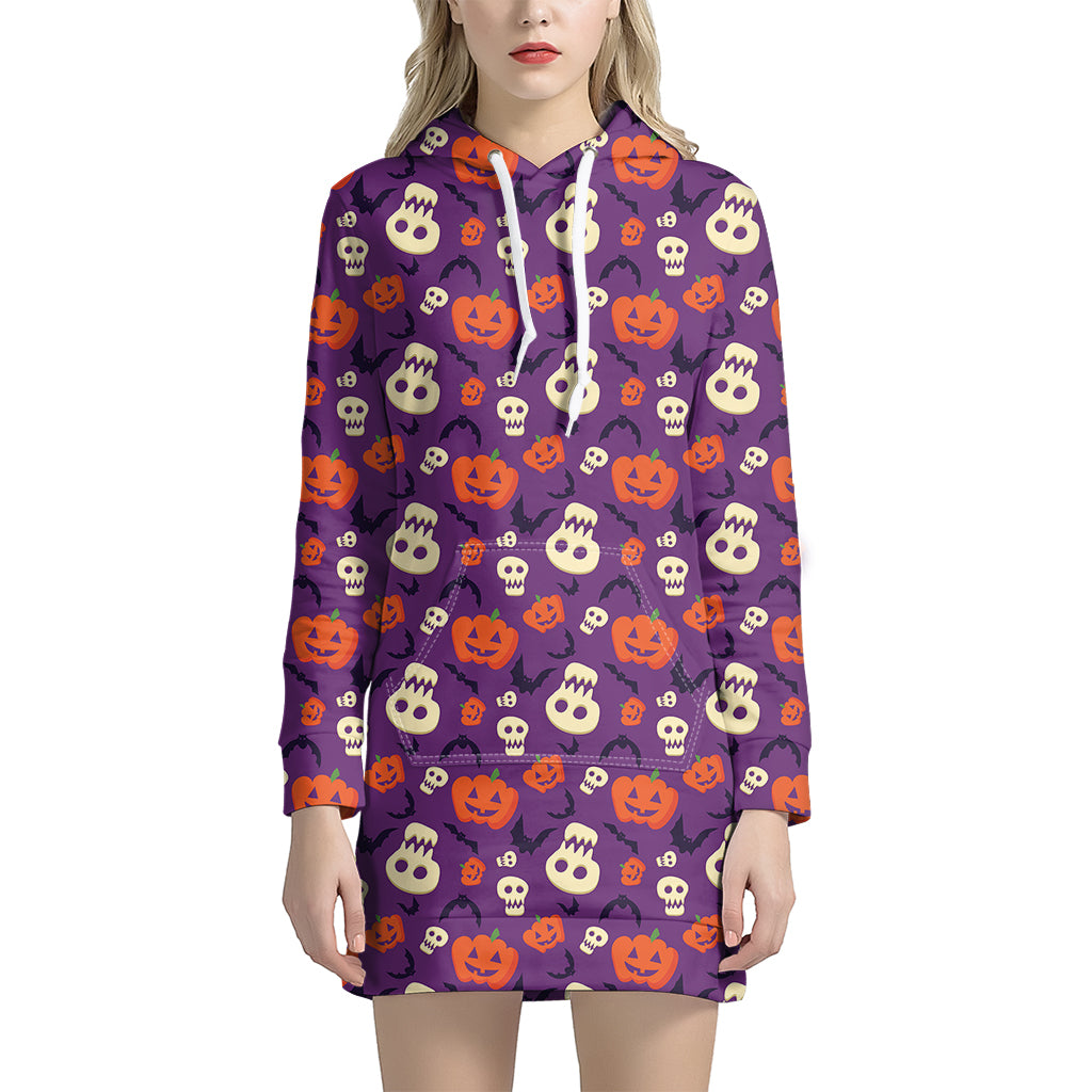 Funny Halloween Pumpkin Pattern Print Hoodie Dress