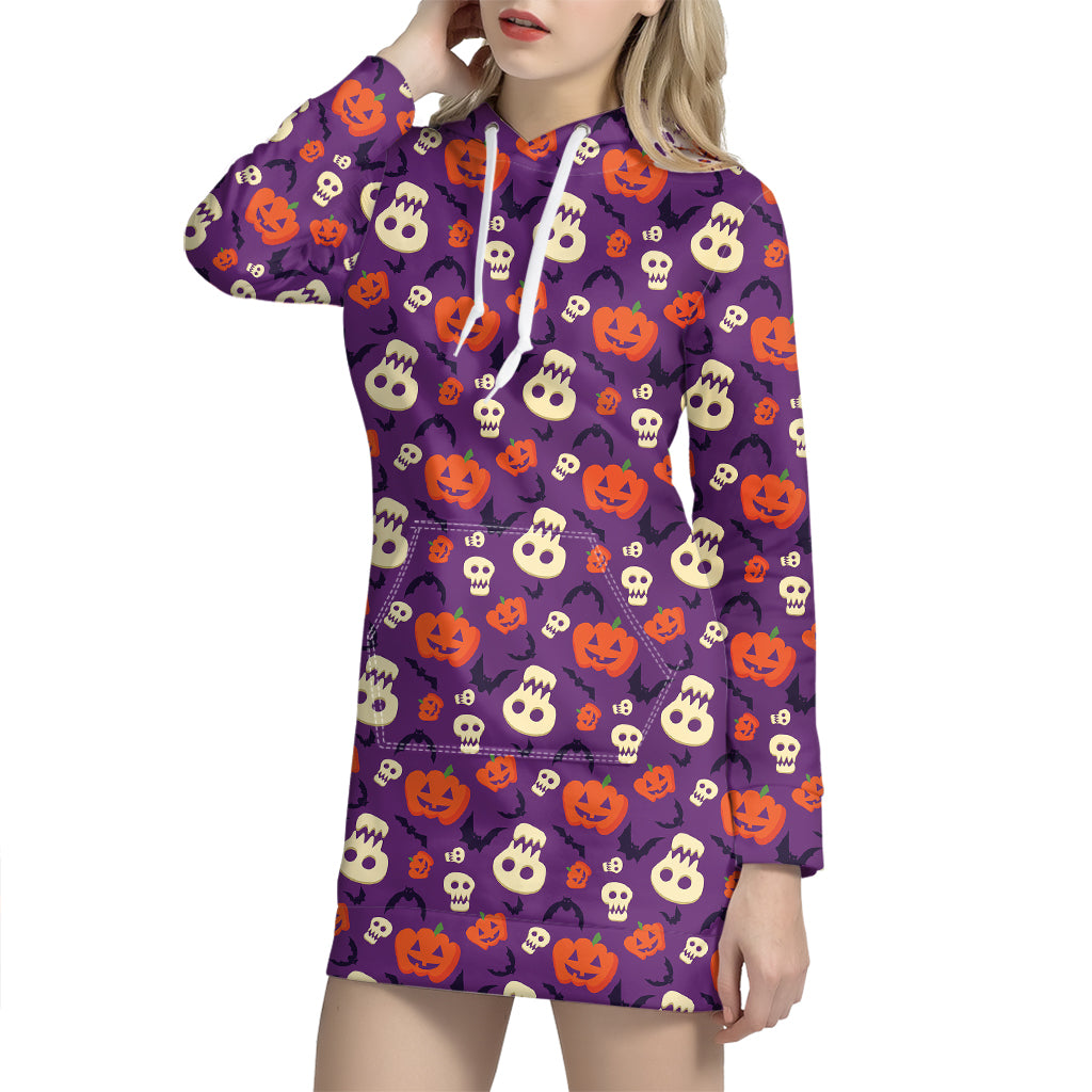 Funny Halloween Pumpkin Pattern Print Hoodie Dress