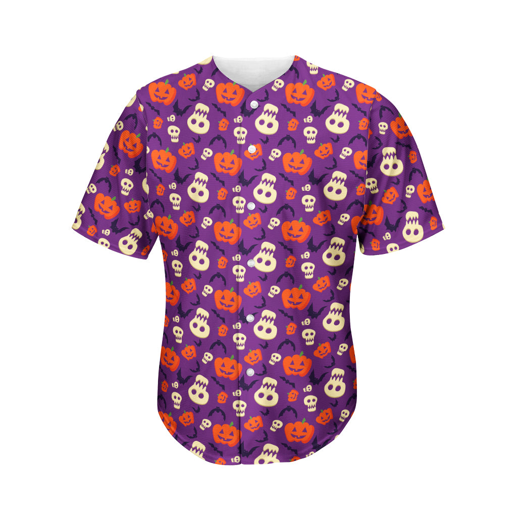 Funny Halloween Pumpkin Pattern Print Men's Baseball Jersey