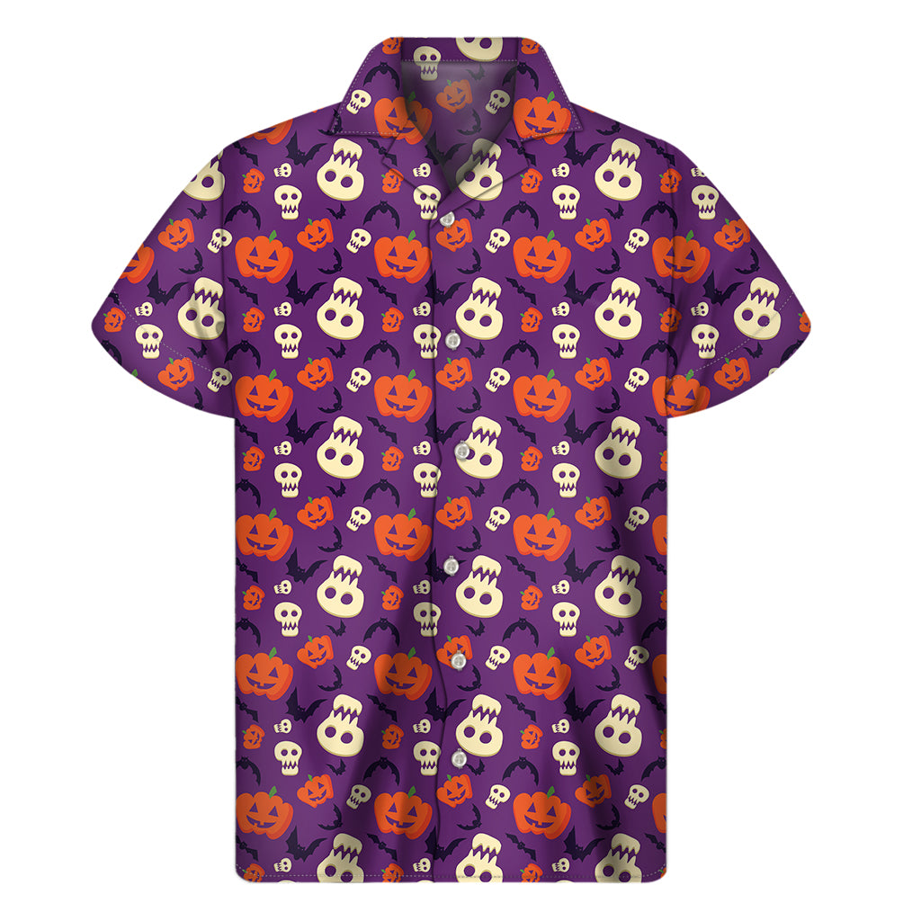 Funny Halloween Pumpkin Pattern Print Men's Short Sleeve Shirt