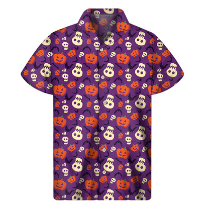 Funny Halloween Pumpkin Pattern Print Men's Short Sleeve Shirt