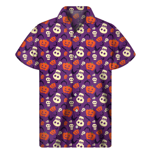 Funny Halloween Pumpkin Pattern Print Men's Short Sleeve Shirt